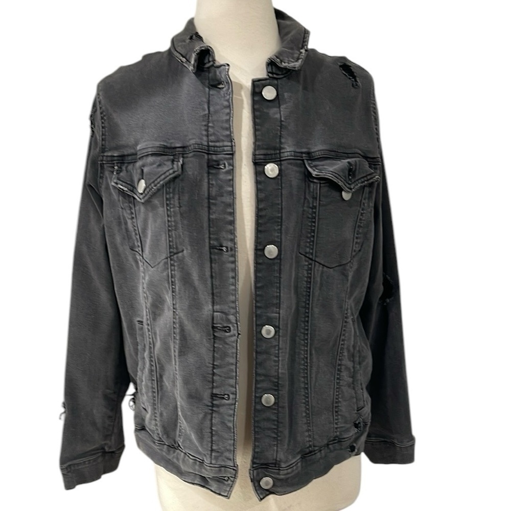 Nordstrom BP. Distressed Stretch Jean Jacket Vintage Wash Black SZ M